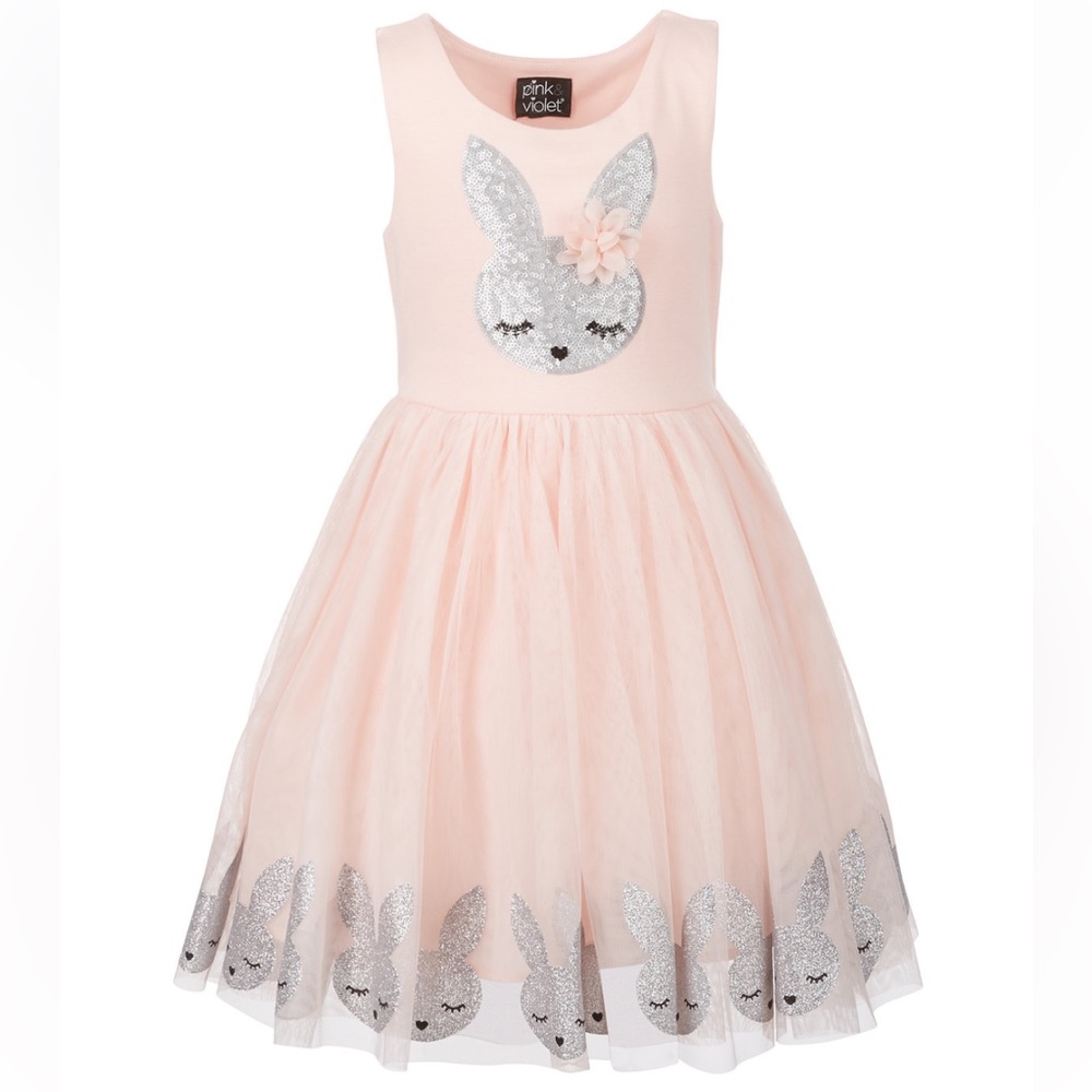 Pink & Violet - Toddler Girls Glitter & Sequins Bunny Dress - SZ 4T